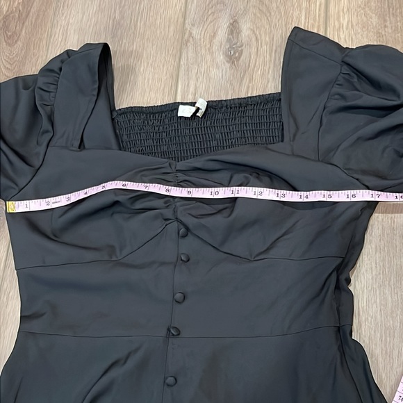 Belle Poque Black Dress Size M Smocked Back Decorative Button Puffed Sleeves - Picture 8 of 15